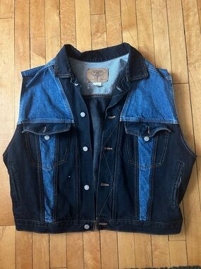 Two-Tone Denim Vest in Dark and Medium Blue in XL